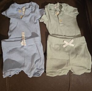 Adorable Kids Ribbed Matching Set - Light Blue and Mint